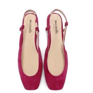 BALLERETTE • Fuchsia Suede Square Toe Slingback Ballet Flats Made In Italy